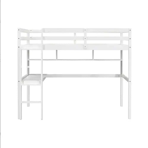Twin Size Loft Bed With Desk And Shelves, Safety Guardrail And Ladder,White