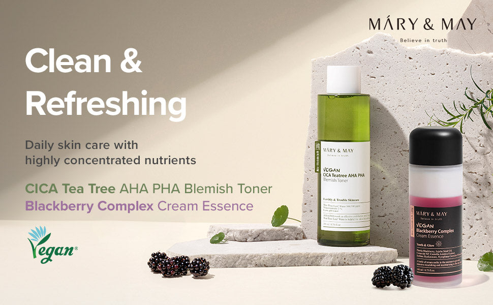 [Mary&May] CICA Tea Tree AHA Blemish Toner + Blackberry Complex Cream Essence (promotion)