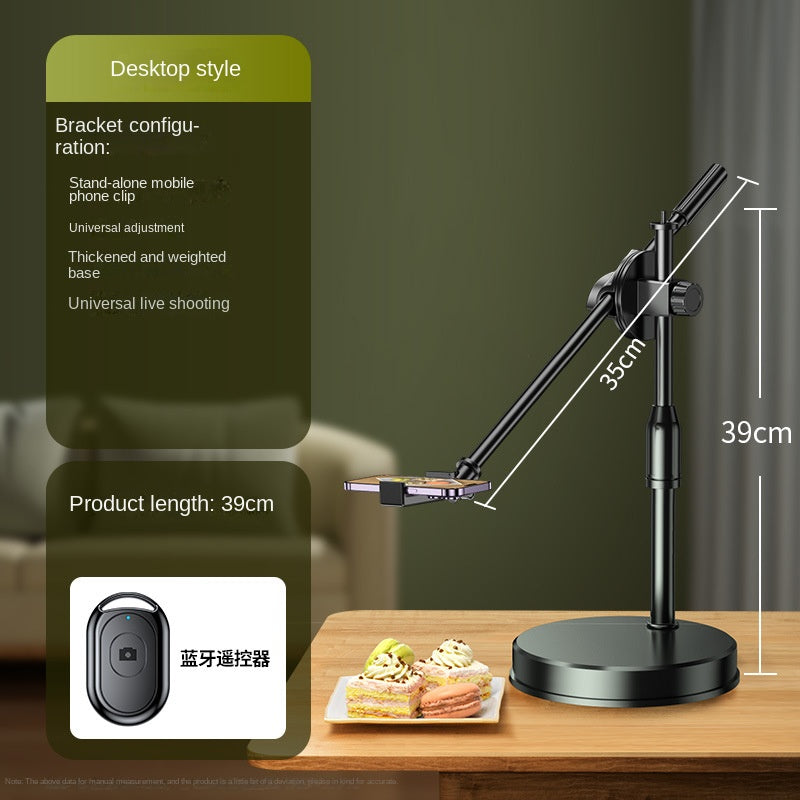 Mobile Phone Overhead Shooting Stand with Adjustable Dual-Camera Position & Fill Light, Desktop Holder for Food Photography, Drawing & Live Streaming