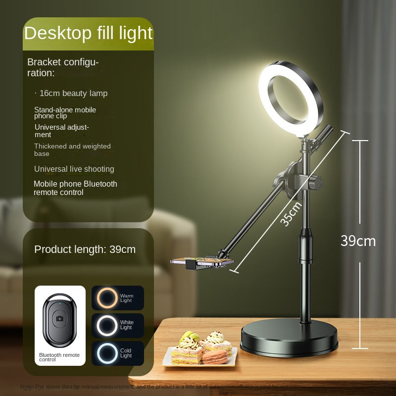 Mobile Phone Overhead Shooting Stand with Adjustable Dual-Camera Position & Fill Light, Desktop Holder for Food Photography, Drawing & Live Streaming