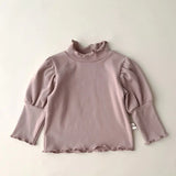 High Collar Long Sleeve Cotton T-shirt for Baby Girls