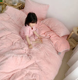 Korean Princess Style Bunny Plush Bedding Set (4 Pieces)