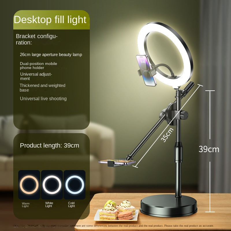 Mobile Phone Overhead Shooting Stand with Adjustable Dual-Camera Position & Fill Light, Desktop Holder for Food Photography, Drawing & Live Streaming