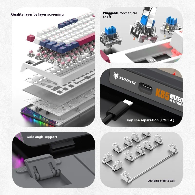 XUNFOX K85, Wired Mechanical Keyboard, Esports Gaming Keyboard, Hot Swappable, RGB Backlit
