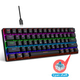 Mechanical keyboard 61 key short style small keyboard for office typing, black and white dual splicing ice blue backlit blue axis gaming keyboard