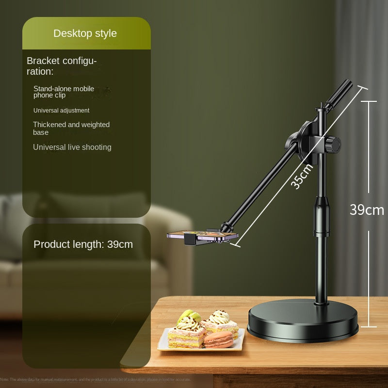 Mobile Phone Overhead Shooting Stand with Adjustable Dual-Camera Position & Fill Light, Desktop Holder for Food Photography, Drawing & Live Streaming