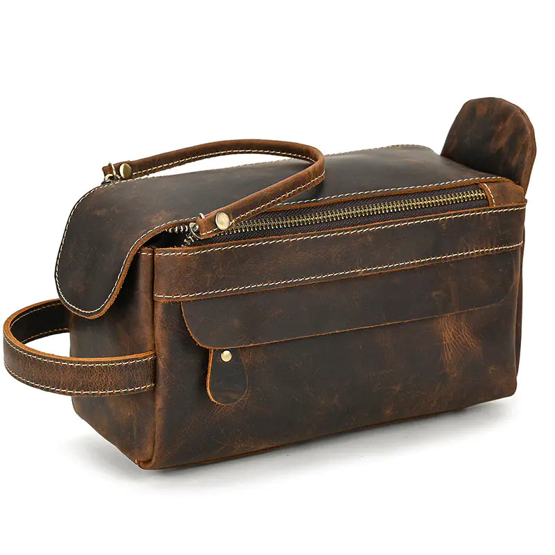 Genuine Leather Retro Wash Bag for Men and Women