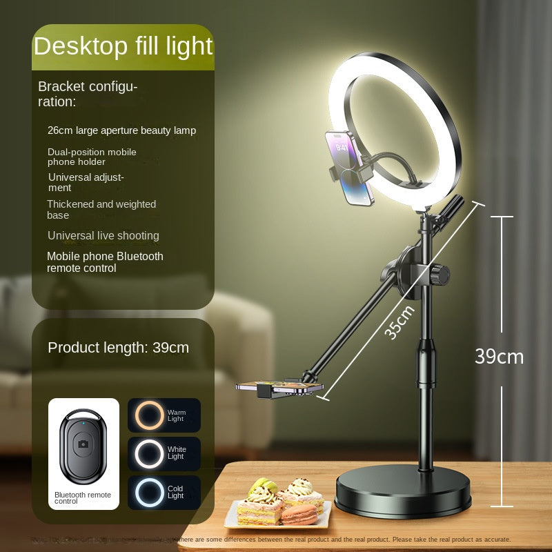 Mobile Phone Overhead Shooting Stand with Adjustable Dual-Camera Position & Fill Light, Desktop Holder for Food Photography, Drawing & Live Streaming