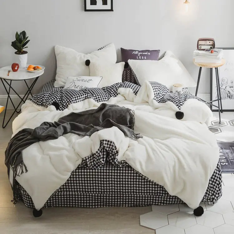 Korean Princess Style Bunny Plush Bedding Set (4 Pieces)