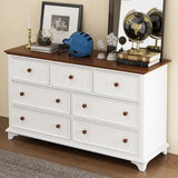 Wooden Captain Seven-Drawer Dresser For Bedroom, Living Room, Kids' Room, White Walnut