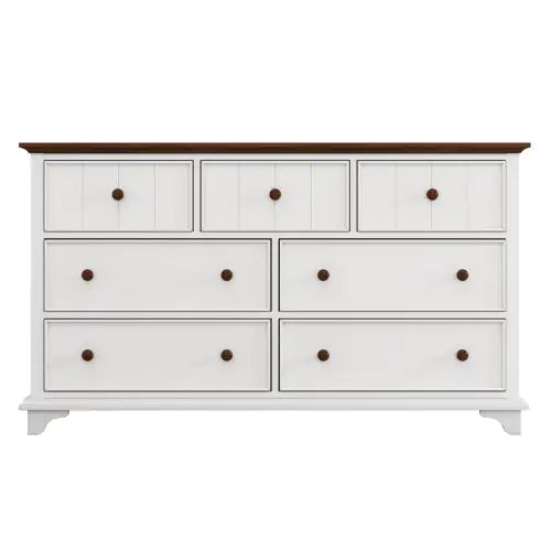 Wooden Captain Seven-Drawer Dresser For Bedroom, Living Room, Kids' Room, White Walnut