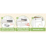 Twin Size House Bed With Ladder And Storage Drawers For Kid Bedroom,Solid Wood Platfrom Bedframe With 2 Blackboard Design, No Box Spring Needed, White