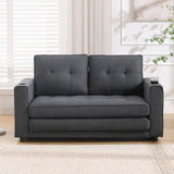 VIDEO Provided 3-in-1 Upholstered Futon Sofa Convertible Sofa Bed,Foldable Tufted Loveseat With Pull Out Sleeper Couch Bed