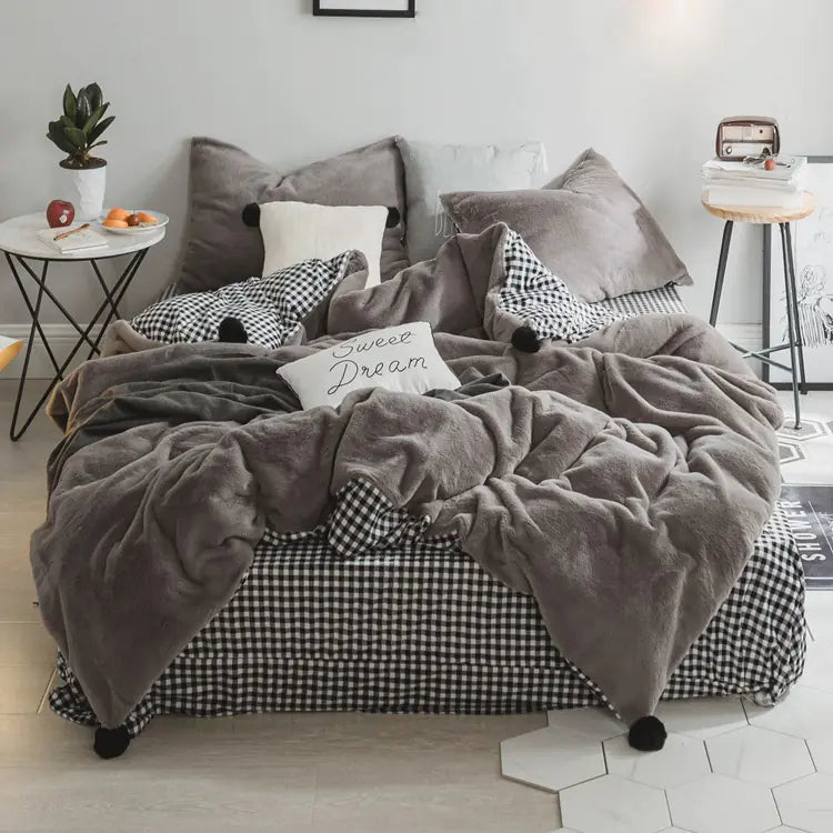 Korean Princess Style Bunny Plush Bedding Set (4 Pieces)