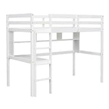 Twin Size Loft Bed With Desk And Shelves, Safety Guardrail And Ladder,White