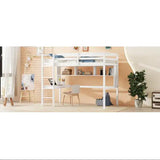 Twin Size Loft Bed With Desk And Shelves, Safety Guardrail And Ladder,White