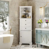 White Triangular Tall Cabinet With 3 Drawers And Adjustable Shelves For Bathroom, Kitchen Or Living Room