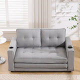 VIDEO Provided 3-in-1 Upholstered Futon Sofa Convertible Sofa Bed,Foldable Tufted Loveseat With Pull Out Sleeper Couch Bed